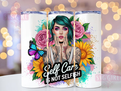 Self Care Floral Quote Tumbler Wrap, Mental Health Drinkware, Inspirational Flowers Cup, Positive Affirmation Wrap, 20oz Floral Quote, Wellness Message Tumbler, Uplifting Sublimation Design Sublimation SvggirlplusArt 