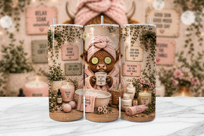 Self Care Highland Cow Tumbler Wrap PNG Sublimation BijouBay 
