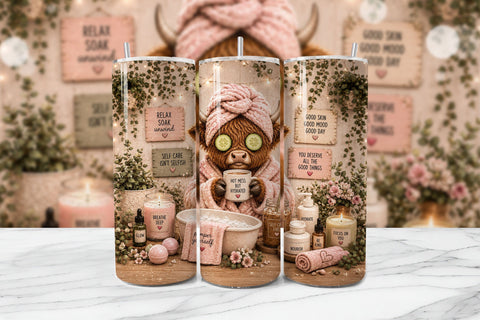 Self Care Highland Cow Tumbler Wrap PNG Sublimation BijouBay 