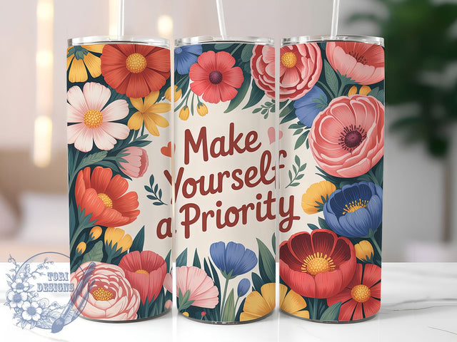 Self Care Positive Quote Tumbler, Positive Affirmation Wrap, 20Oz Skinny Tumbler, Motivational Sublimation Design, Inspirational Quote Tumbler, Empowerment Wrap, Uplifting Message Design Sublimation ToriDesigns 