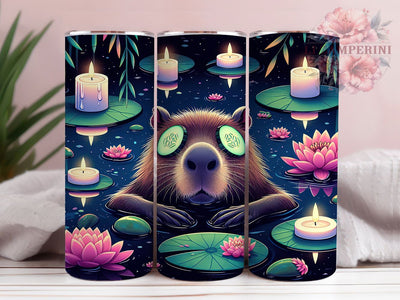 Self Care Relaxing Capybara Tumbler, Cute Animal 20Oz Wrap Design, Relaxing Capybara Sublimation Cup, Mindfulness Drinkware Gift, Whimsical Animal Tumbler, Stress Relief Cup Sublimation Li Zamperini 