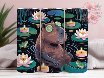 Self Care Relaxing Capybara Tumbler, Cute Animal 20Oz Wrap Design, Relaxing Capybara Sublimation Cup, Mindfulness Drinkware Gift, Whimsical Animal Tumbler, Stress Relief Cup Sublimation Li Zamperini 