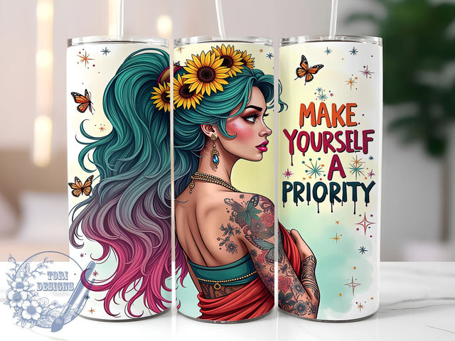 Self Care Tumbler, Inspirational Quotes, Make Yourself a Priority, Motivational Design, 20oz Sublimation, Digital Tumbler Wrap, Positive Affirmations Sublimation ToriDesigns 