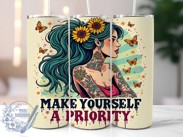 Self Care Tumbler, Inspirational Quotes, Make Yourself a Priority, Motivational Design, 20oz Sublimation, Digital Tumbler Wrap, Positive Affirmations Sublimation ToriDesigns 