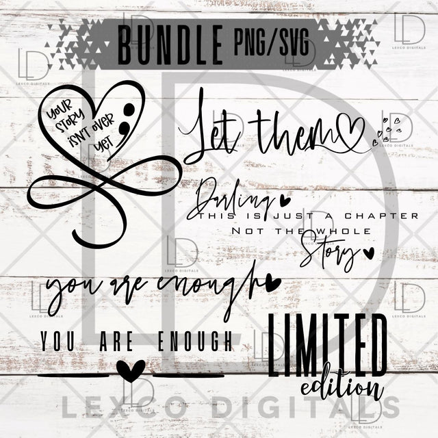 Self Love BUNDLE Confidence Motivational Inspirational Mental Health Awareness PNG SVG Instant Positivity Kindness Unique Different Empowerment SVG Lexco Digitals 