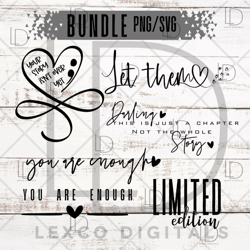 Self Love BUNDLE Confidence Motivational Inspirational Mental Health Awareness PNG SVG Instant Positivity Kindness Unique Different Empowerment SVG Lexco Digitals 