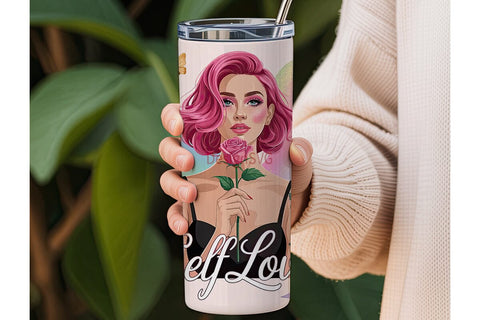 Self-Love Floral Portrait Tumbler Wrap Sublimation DesignSVG 