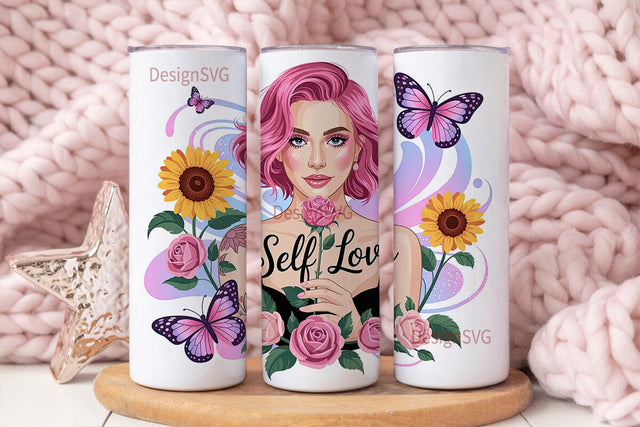 Self-Love Floral Portrait Tumbler Wrap Sublimation DesignSVG 
