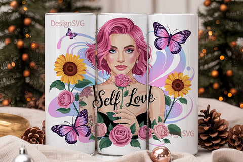 Self-Love Floral Portrait Tumbler Wrap Sublimation DesignSVG 
