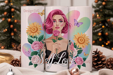 Self-Love Floral Portrait Tumbler Wrap Sublimation DesignSVG 