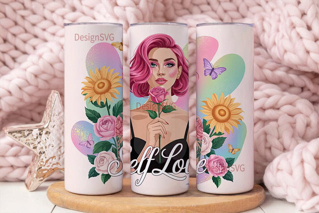 Self-Love Floral Portrait Tumbler Wrap Sublimation DesignSVG 