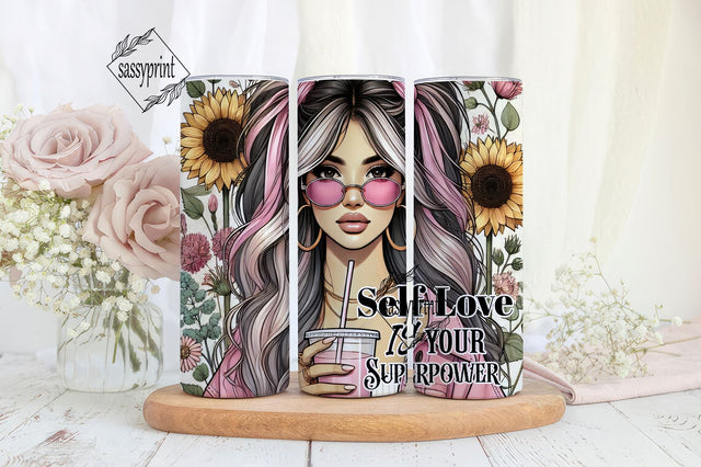 Self Love Is Your Superpower Tumbler Wrap png, Positive affirmation 20 oz Skinny Sublimation Tumbler Design, Boho Women Tumbler Design Sublimation sassyprint 