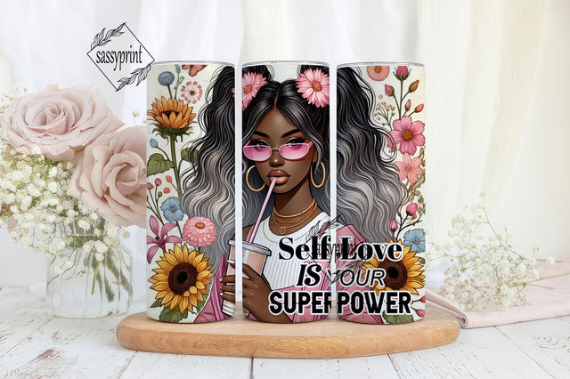 Self Love Is Your Superpower Tumbler Wrap png, Positive affirmation 20 oz Skinny Sublimation Tumbler Design, Boho Women Tumbler Design Sublimation sassyprint 