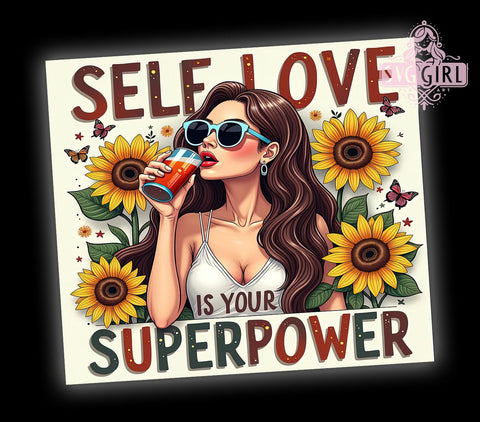 Self Love Tumbler, Inspirational Quotes, 20oz Tumbler Wrap, Sublimation PNG, Positive Affirmations, Empowerment Design, Digital Download Sublimation SvggirlplusArt 