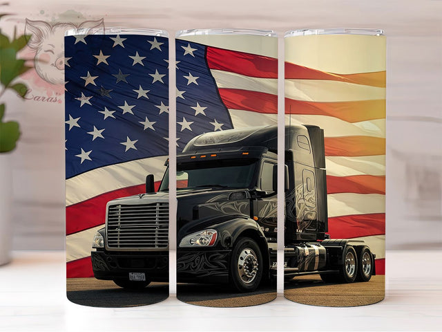 Semi Truck 4th of July Patriotic 20oz Tumbler, 4th of July Tumbler, American Flag Tumbler, Patriotic Tumbler, Independence Day Tumbler, Truck Lover Tumbler, 20oz Sublimation Wrap Sublimation Lara' s Designs 