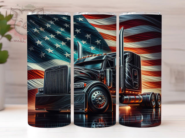 Semi Truck 4th of July Patriotic 20oz Tumbler, 4th of July Tumbler, American Flag Tumbler, Patriotic Tumbler, Independence Day Tumbler, Truck Lover Tumbler, 20oz Sublimation Wrap Sublimation Lara' s Designs 