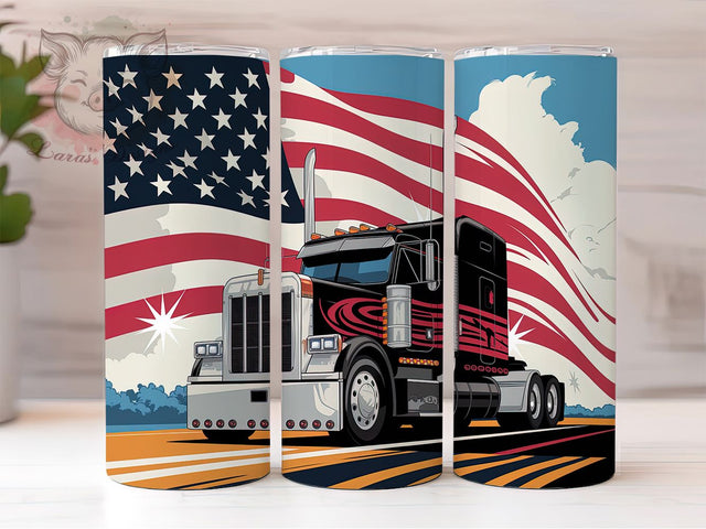 Semi Truck 4th of July Patriotic 20oz Tumbler, 4th of July Tumbler, American Flag Tumbler, Patriotic Tumbler, Independence Day Tumbler, Truck Lover Tumbler, 20oz Sublimation Wrap Sublimation Lara' s Designs 