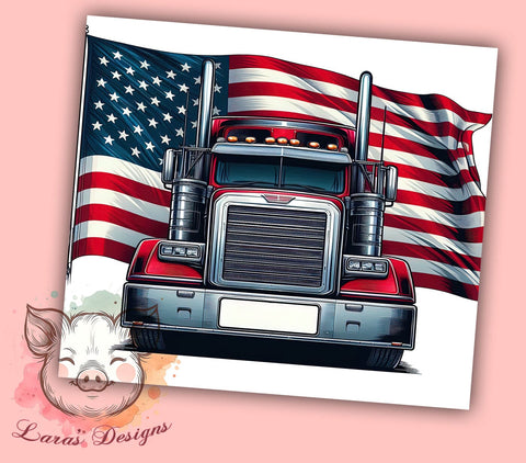 Semi Truck Patriotic 20oz Tumbler Png, Straight & Tapered Tumbler Png, 4th of July Tumbler Png, Digital Download PNG Sublimation Lara' s Designs 