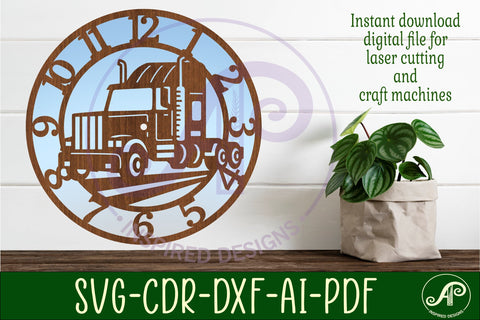 Semi truck wall clock laser cut files, SVG file design 2 SVG APInspireddesigns 