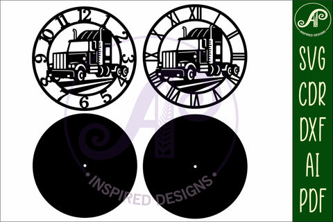Semi truck wall clock laser cut files, SVG file design 2 SVG APInspireddesigns 