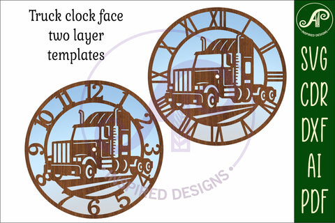Semi truck wall clock laser cut files, SVG file design 2 SVG APInspireddesigns 
