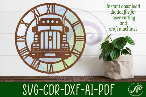 Semi truck wall clock laser cut files, SVG file SVG APInspireddesigns 