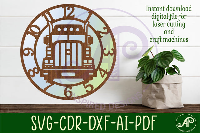 Semi truck wall clock laser cut files, SVG file SVG APInspireddesigns 