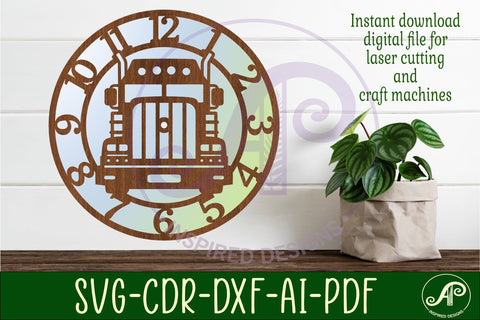 Semi truck wall clock laser cut files, SVG file SVG APInspireddesigns 