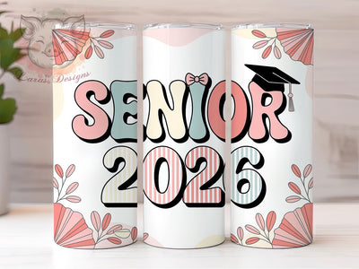 Senior 2026 Elegant 20oz Tumbler, Graduation Gift, Class of 2026, Elegant Senior Design, White and Pale Shades, Sublimation Wrap, 20oz Tumbler Sublimation Lara' s Designs 