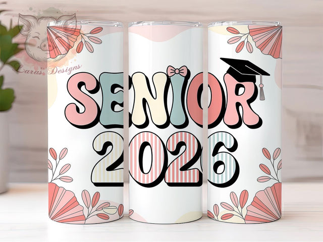 Senior 2026 Elegant 20oz Tumbler, Graduation Gift, Class of 2026, Elegant Senior Design, White and Pale Shades, Sublimation Wrap, 20oz Tumbler Sublimation Lara' s Designs 