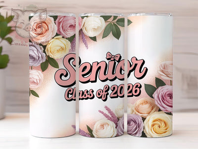 Senior 2026 Floral 20oz Tumbler, Graduation Gift, Class of 2026, Floral Senior Design, Pink Roses, Cream and Lavender Flowers, 20oz Tumbler Wrap Sublimation Lara' s Designs 