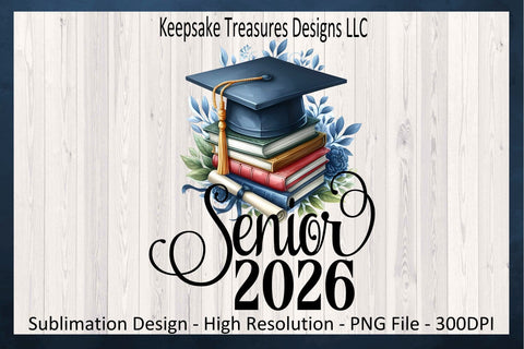 Senior 2026 Graduation Cap, Sublimation PNG, Senior T-Shirt Design, Digital Download, Printable PNG Sublimation Keepsake Treasures Designs LLC. 