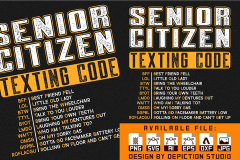Senior Citizen Texting Code T-Shirt, Father's Day Shirt, Dad Shirt Print Template Sketch DESIGN Depiction Studio 