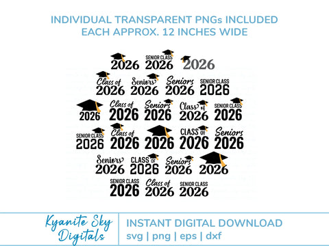 Senior Class of 2026 SVG bundle, high school or college graduation graphics SVG Kyanite Sky Digitals 