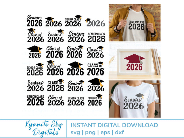 Senior Class of 2026 SVG bundle, high school or college graduation graphics SVG Kyanite Sky Digitals 