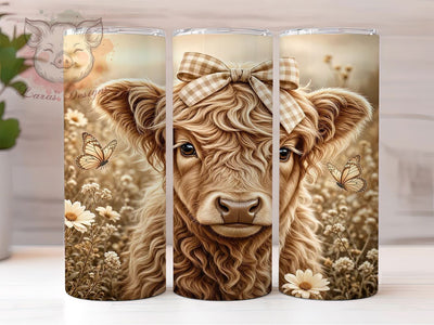 Sepia Gingham Highland Calf 20oz Tumbler, Sepia Tone, Gingham Plaid, Highland Calf, 20oz Tumbler Wrap, Sublimation Design, Vintage Farm, Digital Download Sublimation Lara' s Designs 