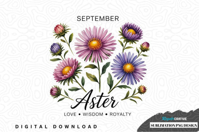 September aster birth flower sublimation png design Sublimation Regulrcrative 