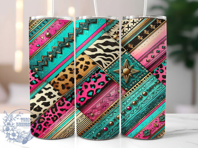Serape Cowhide Leopard Western Tumbler, Cowhide Serape Print, Western Animal Print Cup, Boho Southwest Tumbler Design, Colorful Serape Cowhide Cup, Rustic Leopard Print Drinkware, Western Cowhide Sublimation ToriDesigns 