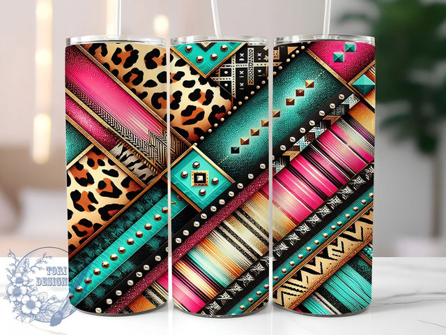 Serape Cowhide Leopard Western Tumbler, Cowhide Serape Print, Western Animal Print Cup, Boho Southwest Tumbler Design, Colorful Serape Cowhide Cup, Rustic Leopard Print Drinkware, Western Cowhide Sublimation ToriDesigns 