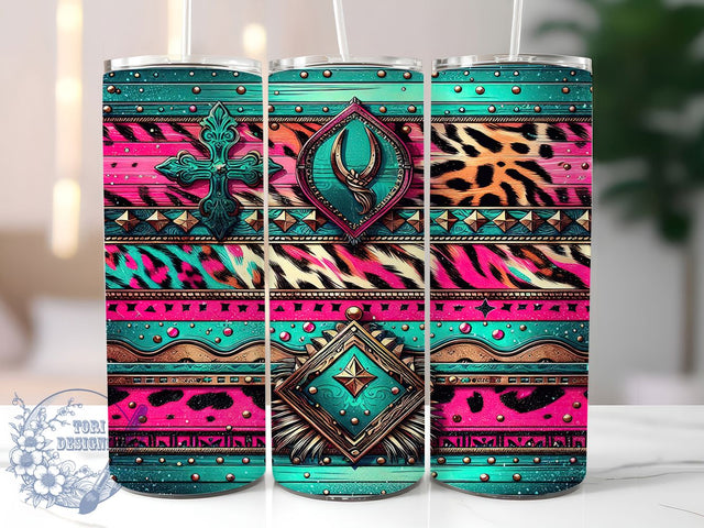 Serape Cowhide Leopard Western Tumbler, Cowhide Serape Print, Western Animal Print Cup, Boho Southwest Tumbler Design, Colorful Serape Cowhide Cup, Rustic Leopard Print Drinkware, Western Cowhide Sublimation ToriDesigns 