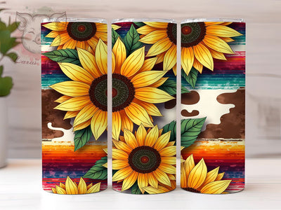 Serape Cowhide Sunflower 20oz Tumbler, Cowhide Design, Sunflower Drinkware, 20oz Sublimation, Rustic Decor, Western Gift, Custom Tumblers Sublimation Lara' s Designs 