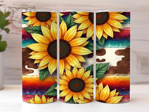 Serape Cowhide Sunflower 20oz Tumbler, Cowhide Design, Sunflower Drinkware, 20oz Sublimation, Rustic Decor, Western Gift, Custom Tumblers Sublimation Lara' s Designs 