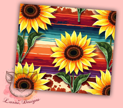 Serape Cowhide Sunflower 20oz Tumbler, Cowhide Design, Sunflower Drinkware, 20oz Sublimation, Rustic Decor, Western Gift, Custom Tumblers Sublimation Lara' s Designs 