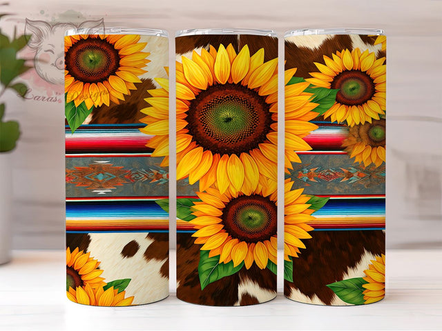 Serape Cowhide Sunflower 20oz Tumbler, Cowhide Design, Sunflower Drinkware, 20oz Sublimation, Rustic Decor, Western Gift, Custom Tumblers Sublimation Lara' s Designs 