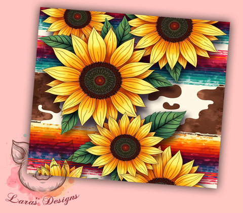 Serape Cowhide Sunflower 20oz Tumbler, Cowhide Design, Sunflower Drinkware, 20oz Sublimation, Rustic Decor, Western Gift, Custom Tumblers Sublimation Lara' s Designs 