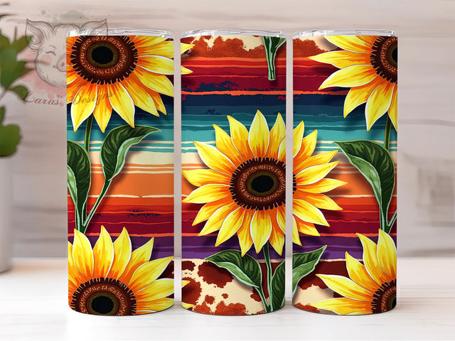 Serape Cowhide Sunflower 20oz Tumbler, Cowhide Design, Sunflower Drinkware, 20oz Sublimation, Rustic Decor, Western Gift, Custom Tumblers Sublimation Lara' s Designs 