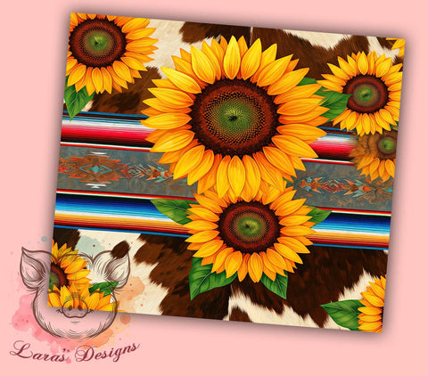 Serape Cowhide Sunflower 20oz Tumbler, Cowhide Design, Sunflower Drinkware, 20oz Sublimation, Rustic Decor, Western Gift, Custom Tumblers Sublimation Lara' s Designs 
