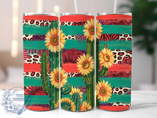 Serape Leopard Cactus Tumbler Wrap, Leopard Print Design, Cactus Sunflower Tumbler, Sublimation Tumbler Wrap, 20oz Tumbler Design, Mexican Serape Pattern, Custom Tumbler Wrap Sublimation ToriDesigns 