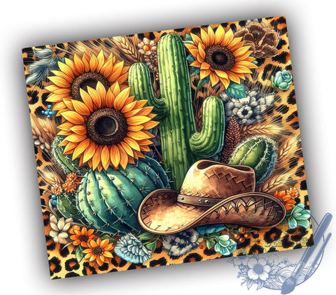 Serape Leopard With Cactus And Sunflower 20oz Skinny Tumbler PNG, Western Tumbler Sublimation Wrap, Straight & Tapered Tumbler Wrap, Instant Digital Download Sublimation ToriDesigns 