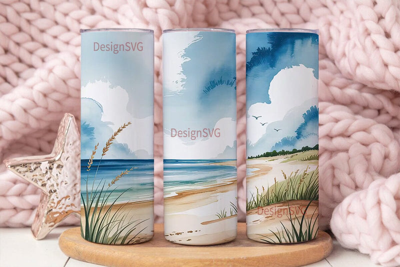 Serene Beach 20oz Tumbler Wrap Sublimation DesignSVG 